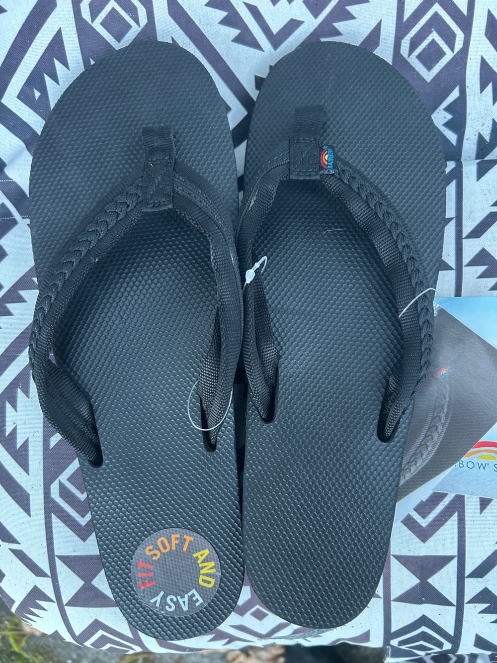 Rainbow Women’s Rubber Black Braided Strap Flip Flops- NWT